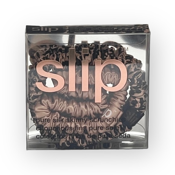new Slip 𖦹 Bombshell Skinny Silk 2 Scrunchie Set 𖦹 Rose Gold Leopard 𖦹 Gift - Picture 5 of 16